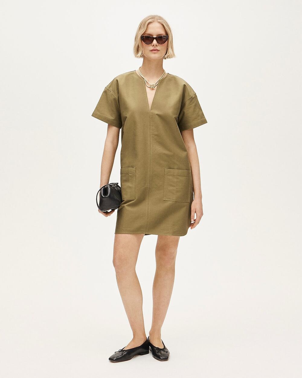 J.Crew Casual Patch Pocket Pullover Structured Cotton Poplin Olive S Petite Mini
